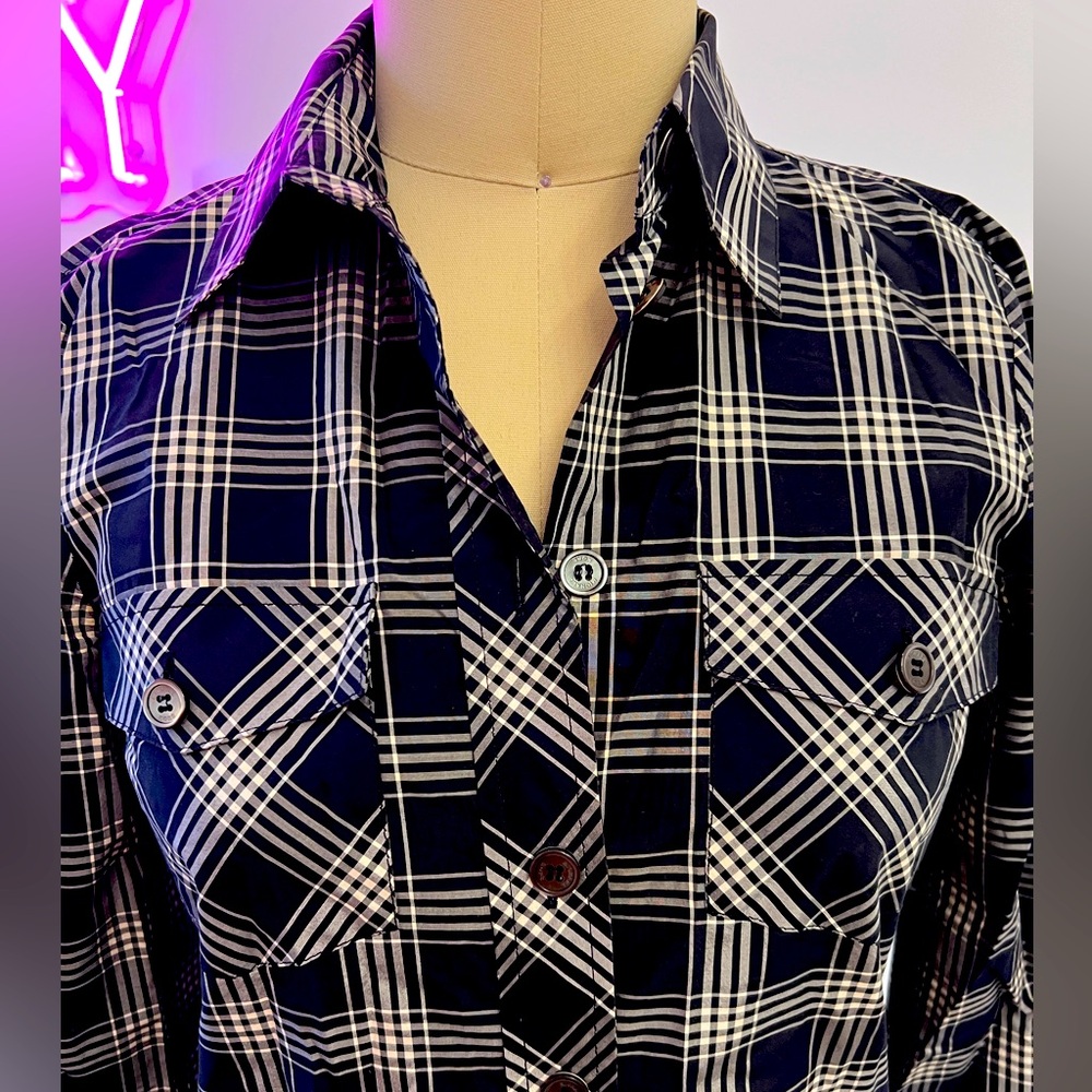 Michael Kors Collection Silk Taffeta Plaid Blouse